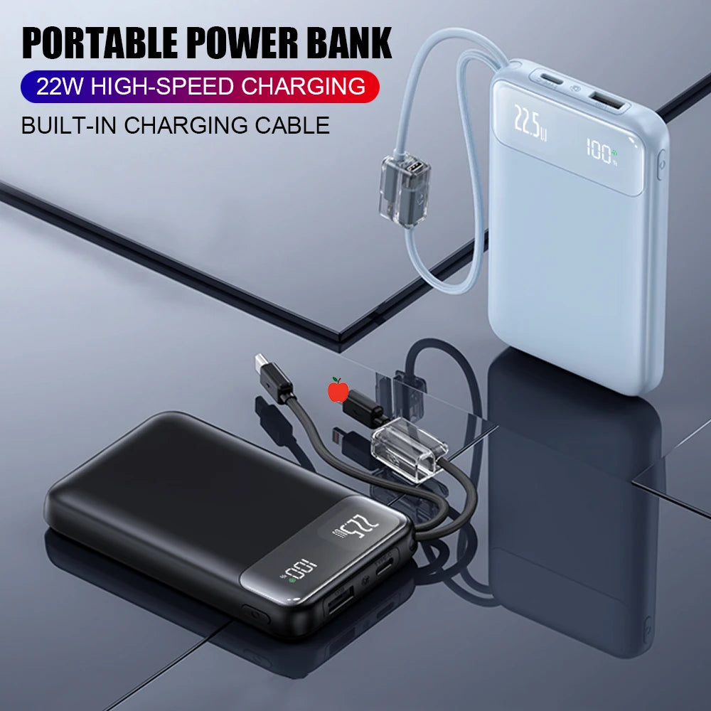 30000mAh Power Bank 22.5W With USB Type C Fast Charging Cable For Xiaomi iPhone 17 16 Pro Max Huawei Universal Phone PowerBank