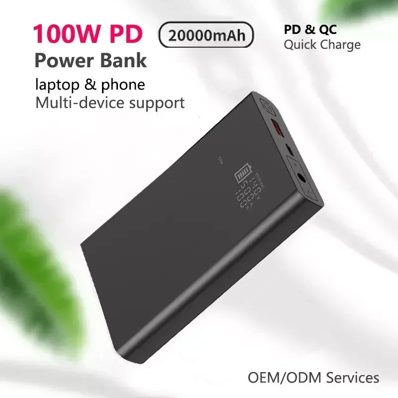 PD100W 20000mAh External Battery Pack for Laptop for Phone USB C Notebook DC 12V 16.5V 19V 20V 24V Power Bank Portable Charger