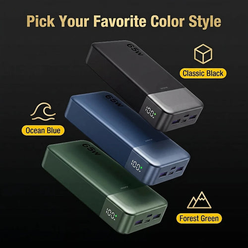 JUOVI 20000mAh Power Bank 65W PD Fast Charging 4 Ports USB-C Portable Charger for Laptop iPhone Samsung LED Display Safe Travel